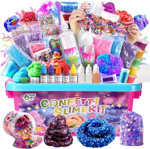 Slime Kit, Sparkling Slime Making Kit, DIY Craft Set with Clear Glue, Colors, and Decorations, Ages 6+
