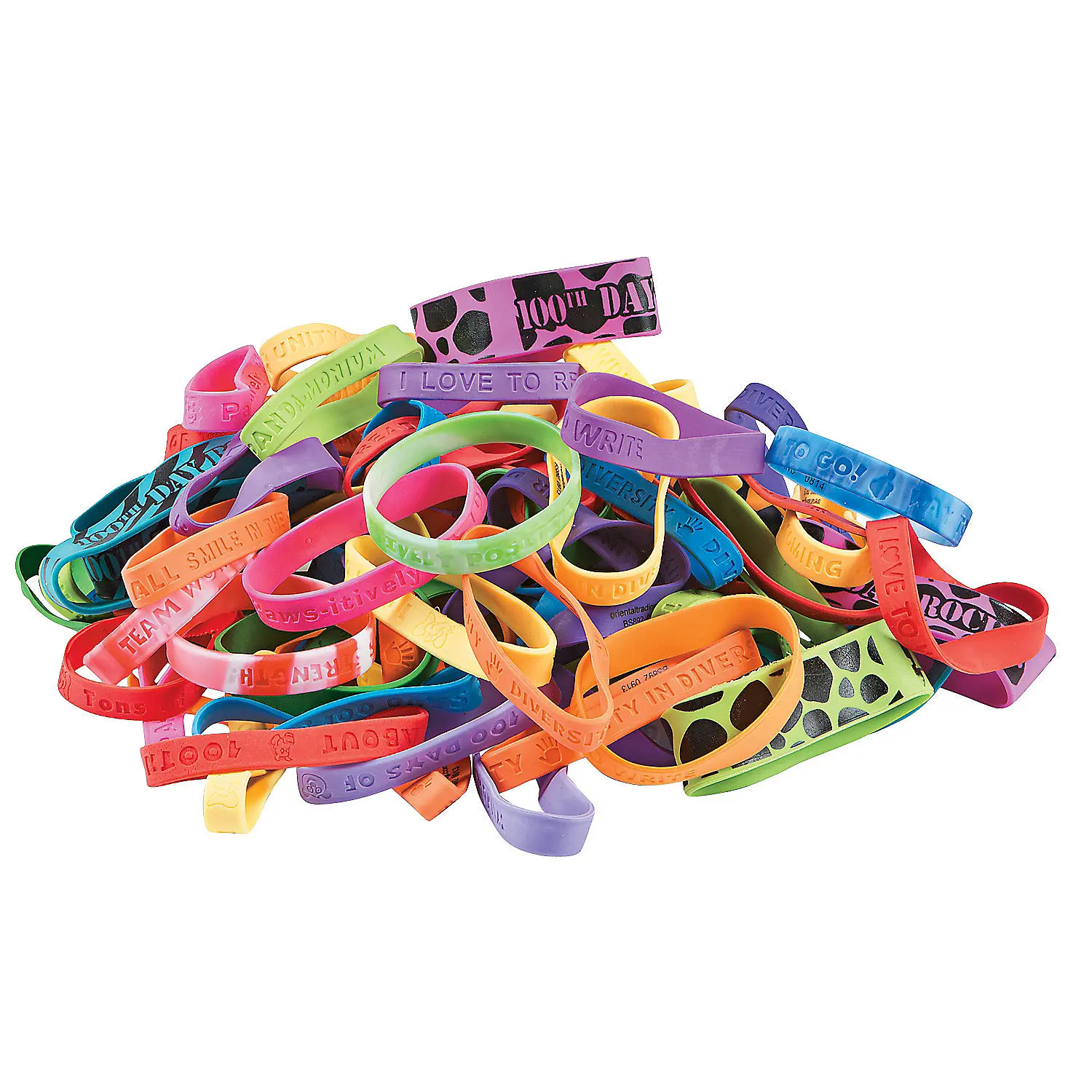 Unisex Bulk Stretchy Silicone Rubber Elastic Bracelets & Bangles - 144 Pcs, 7 in, Inspirational Positive Messages, Reward-Ready, Classroom Rewards, Assorted Multicolor Synthetic Arm Candy Accessories for School Costume Jewelry, Great For Giveaways