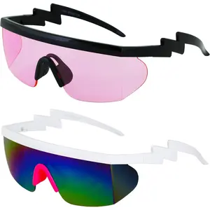 Semi Rimless Goggle Style Retro Rainbow Mirrored Lens ZigZag Sunglasses