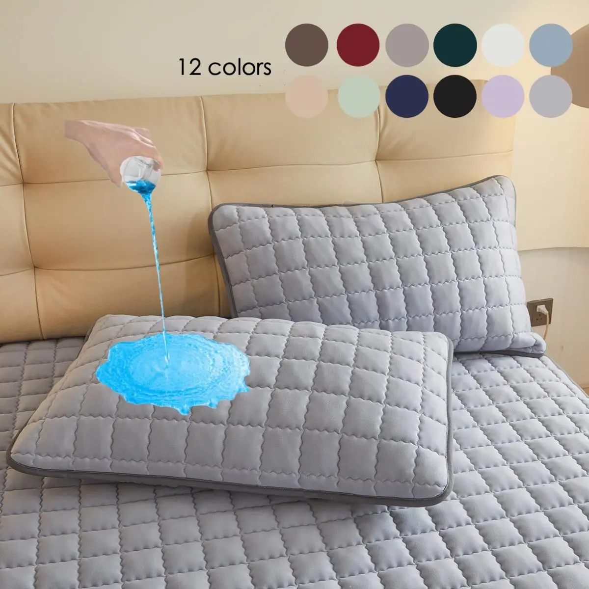 Solid Color Waterproof Pillowcase (2 Counts), Soft Comfortable Pillow Cover, Pillow Protector for Home Bedroom Dormitory Hotel, Soft Bedding Sheet, Polyester Bedding, Durable Bedding Accessories, Soft Comfy Bedding, Bedding Supplies