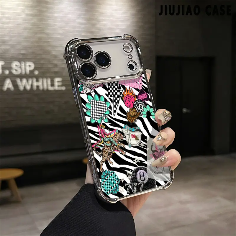 Retro Western Cowboy poker 8-ball Pattern Aesthetic Electroplated TPU Casing For iphone 17 PRO MAX Air 16 Pro Max PLUS 15 14 13 12 11 Four Corners Anti-Fall Transparent Casual Soft Silicone Phone Cases