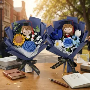 Handmade 2-Piece Crochet Graduation Bouquet Set, Custom Amigurumi Doll & Forever Flowers - Class of 2026 Keepsake Gift for Graduates (Festive Party Supplies)