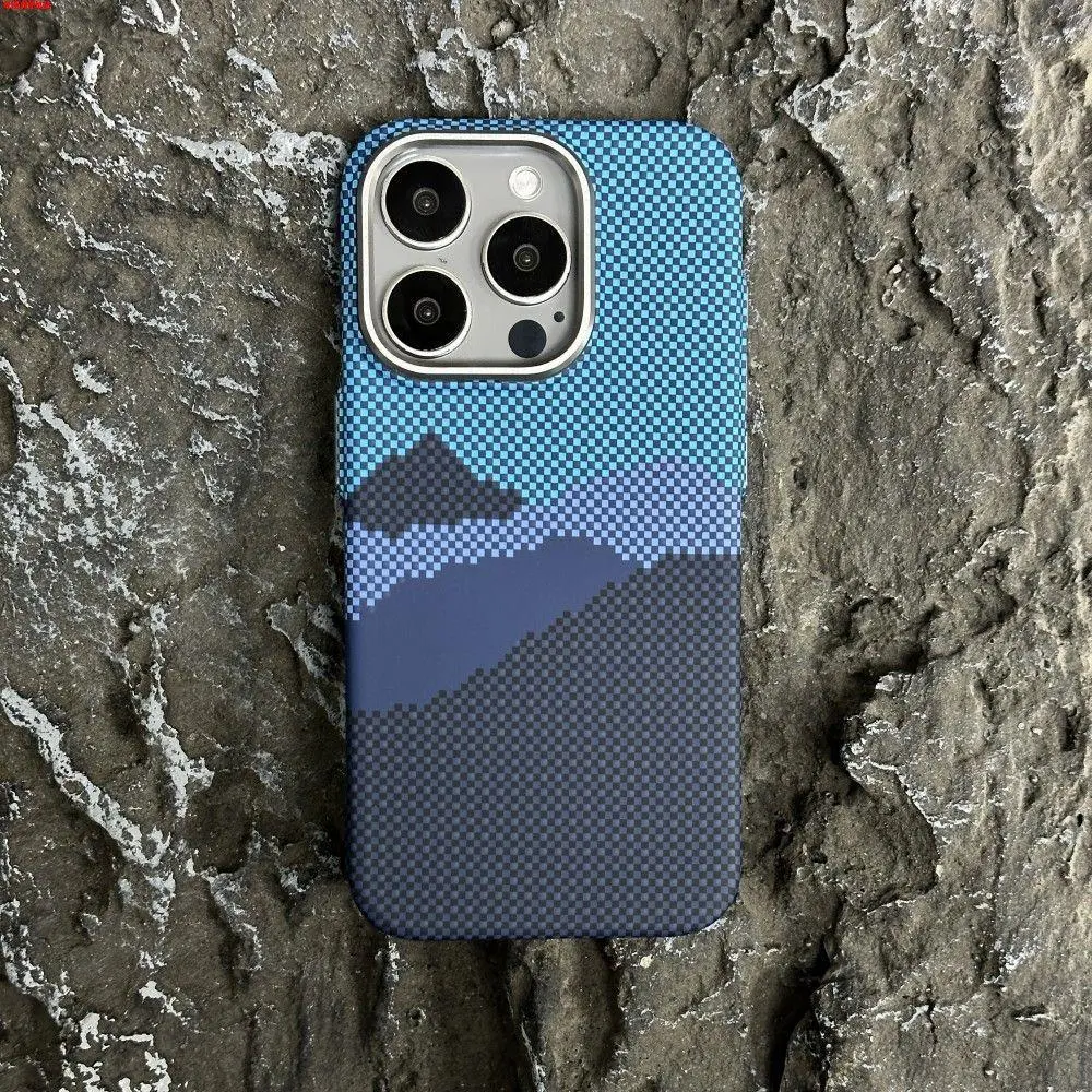 [LX] Casetify Collaboration Smartphone Case & Protective Screen Protector - Brown Carbon Fibre with Letter Art, Fashion Gift Choice for iPhone 13/15 Pro Max/16 Pro Mobile Phone Accessories