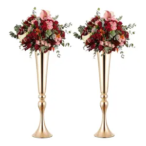 Wedding Centerpiece Vase, 2 Counts/set Elegant Metal Decorative Vase Floral Bucket Tabletop Decor, Centerpiece for Anniversary Ceremony Party Birthday Event Decor
