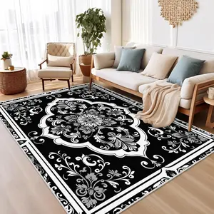 1pc, Black and White Vintage Area Rug,Living Room Statement Piece Carpet, Soft and Comfortable Bedside Decorative Floor Mats for The bedroom，Multi-Size Options