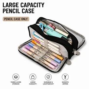 Large Capacity Pencil Case, Three-Layer Stationery Organizer Bag, Multi-Functional Pen Pouch for School, Office & Travel