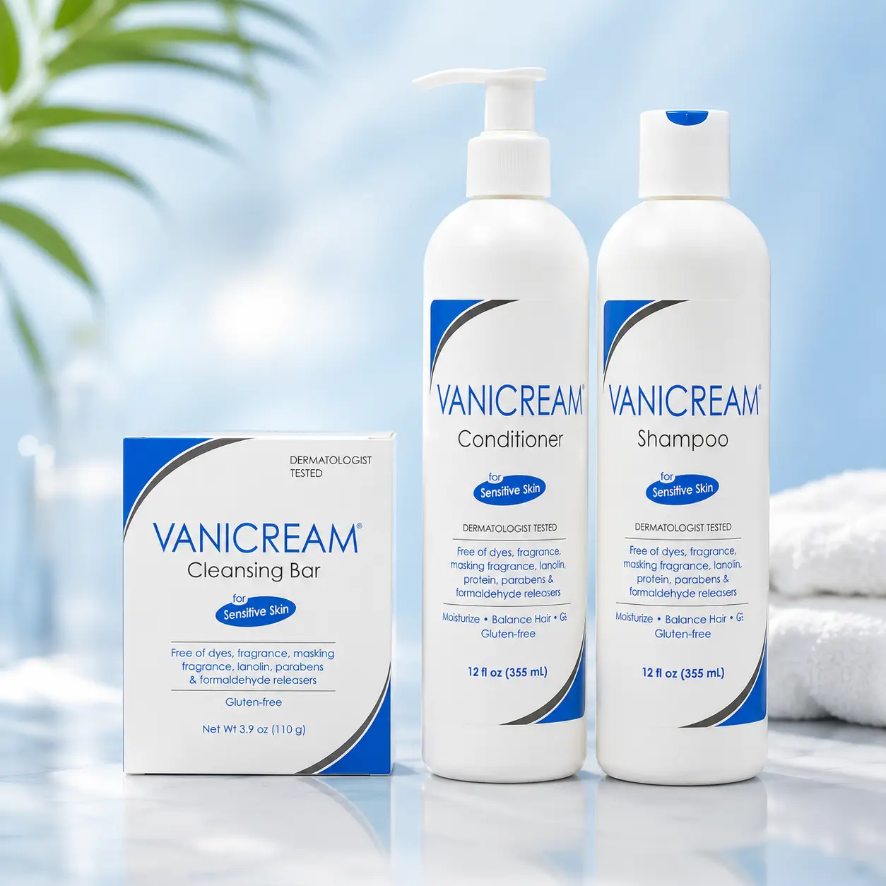 Vanicream Sensitive Skin Haircare Bundle Kit - Mild, Gentle Daily Shampoo, Conditioner & Face & Body Cleansing Bar