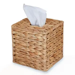 Handwoven Water Hyacinth Tissue Box, Creative High-Appearance Napkin Storage Holder, Decorative Desktop Design for Kitchen, Bedroom and Office, Decoration, Bathroom Decor Supplies