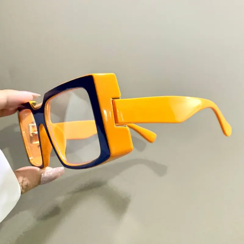 Square Glasses, Simple Fashion Patchwork Eyeglasses for Men and Women, Metal Hinged PC Lenses, Fashion Accessory Eyewear