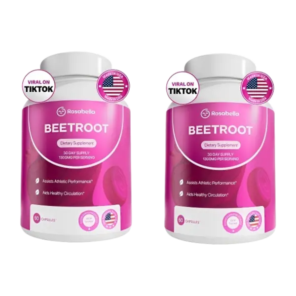 2-Pack Rosabella Organic Beetroot 1300 mg  Daily Cardiovascular Support Natural Superfood Supplement for Blood Flow & Heart Wellness