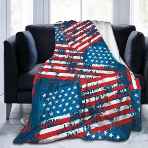 Moving Plush Microfiber Throw Blankets, Distressed Grunge American Flag Stars and Stripes Throw For Better Sleep, Large Air Conditioning Blankets 60"X50"