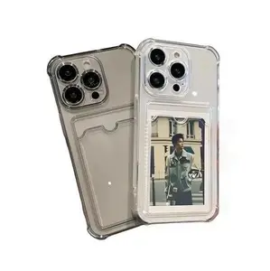 Transparent card slot phone case compatible with iPhone 17 Air, 17, 16, 15, 14, 13, 12, 11 Pro Max; transparent wallet-style silicone shockproof back cover protective film with screen protector Safety iphone 17 phone case