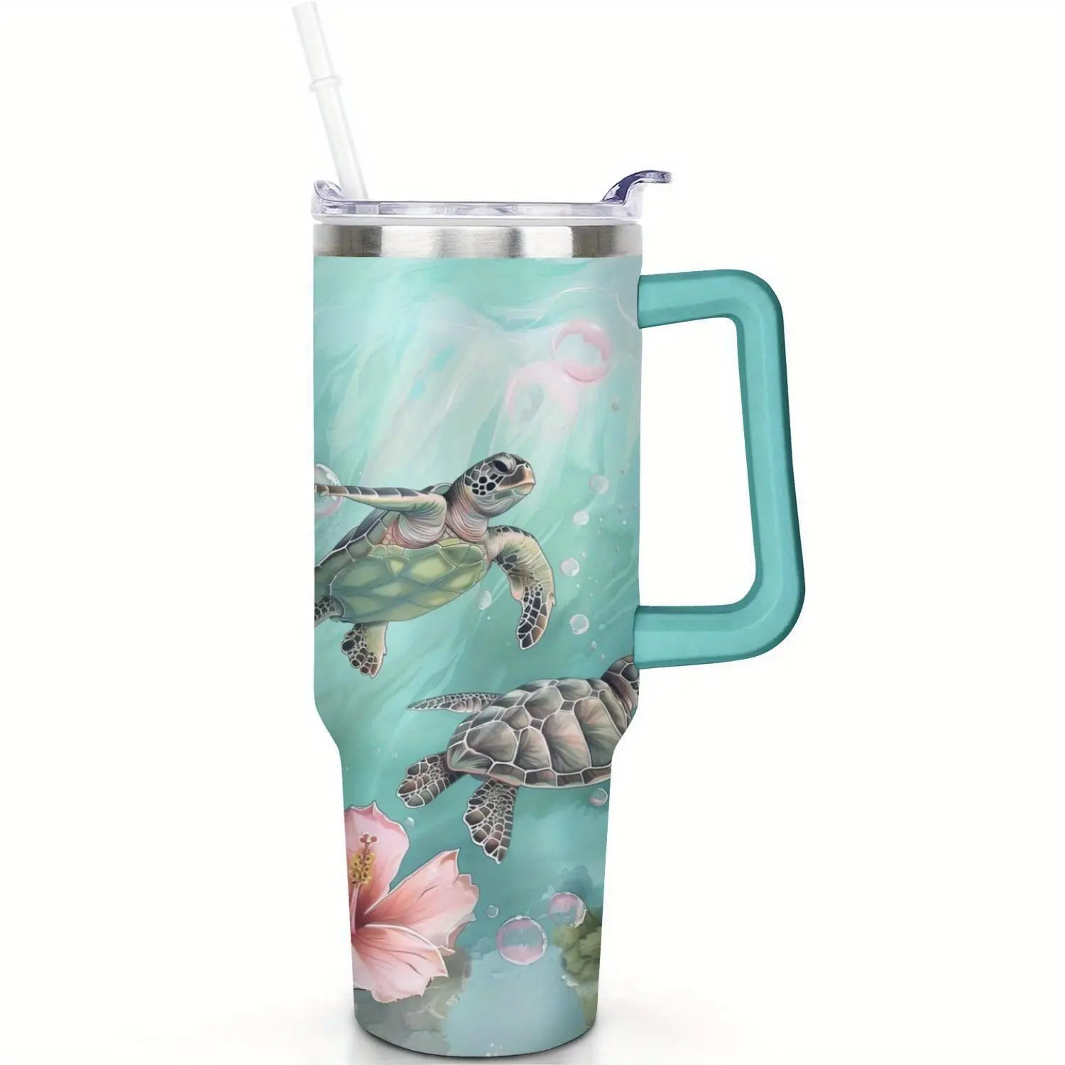 40oz (1,000-2,000 ml) Double Wall Vacuum Insulated Travel Bottle, 1pc Adults' Sea Turtle Animal-Themed Kitchenware Vacuum Insulated Tumbler Gift, Double Wall Insulated