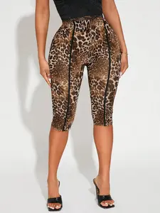 1 Spring Summer Leopard Print Capri Leggings Women | High Waist Butt Lifting Bodycon Knee Length Pants | Y2K Baddie Style for Night Out Club Date Night Wear Hip Lift Leggings