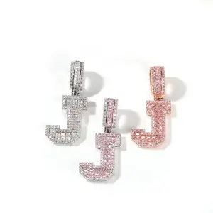 【PANG Jewelry】New Product - Full Zirconia Small Square Zirconia Letter Pendant - Hip-Hop Trendy Fashion Suitable for Both Men and Women Accessory
