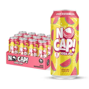 NO CAP! Next Gen Soda Pop with Zero Sugar, Zero Calories and Electrolytes for Hydration, Naturally Flavored Caffeine-Free Soda, Vegan & Gluten-Free, 12 oz Cans (Sour Watermelon)