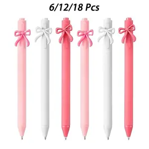 6/12/18pcs Multi-Color Bow Pen Retractable Ballpoint Pen Black Ink Pen Bow Party Gift Perfect for Girls' Birthday Parties, Office Supplies, Valentine'S Day Gifts6/12/18pcs Multi-Color Bow Pen Retractable Ballpoint Pen Black Ink Pen Bow Party Gift Pen Set