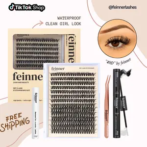 feinner DIY Lash Extension Kit 30D 40D  Individual Eyelash Clusters with Lash Bond and Seal,Remover,Tweezer Waterproof Eyelash Extensions Makeup Cosmetic