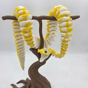 3D Printed Ball Python Albino Clown Morph - Assembled, Realistic Design with Opening Mouth, Small Teeth, Green Glass Eyes, 27 Inches Long