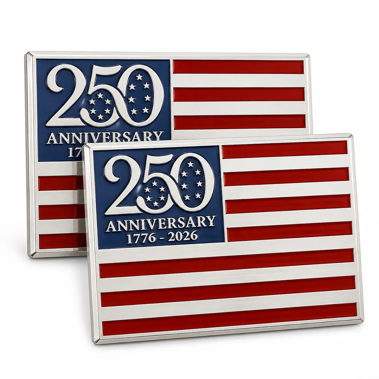2PCS USA 250th Anniversary Raised 3D Metal Look Rectangular Badges - 1776-2026 Patriotic American Flag Automotive Decals, Stickers for Cars, Car Accessories (Approx. 5 x 2.99 in/12.7 x 7.6 cm) for Home Decor