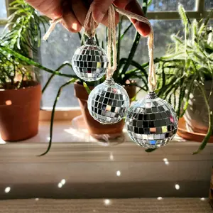 Macrame Disco Ball Charms for Holiday Decor, Car Charm, Christmas Tree Decoratio, Stocking Stuffers Light Retro