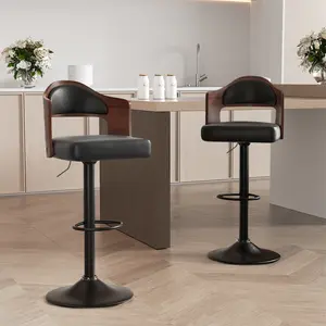 Modern Bar Stools with Back 2-Piece Set, 360° Swivel Adjustable Height (25.2-33.86") Counter Stools, PU Leather Upholstered with Ergonomic Lumbar Support for Kitchen Island, Bar & Dining