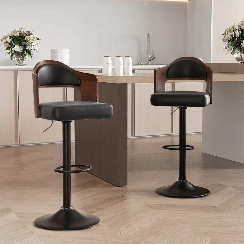 Modern Bar Stools with Back 2-Piece Set, 360° Swivel Adjustable Height (25.2-33.86") Counter Stools, PU Leather Upholstered with Ergonomic Lumbar Support for Kitchen Island, Bar & Dining