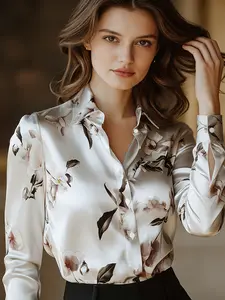 A fashionable and versatile women's satin printed shirt with a light luxury style, suitable for commuting to work, shopping and outdoor activities, indoor and outdoor dressing