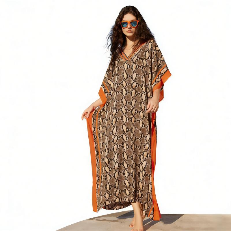 Women's Plus Size Loose Batwing Sleeve Caftan - Ethnic Print, Soft Casual Wear, Elegant Long Moo Moo Dress, Beach Vacation Cover Up, Home Lounge Wear