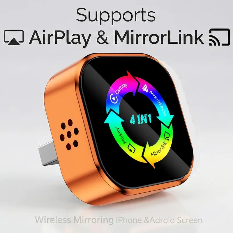 2026 4-in-1 CarPlay Wireless Adapter, Automotive Carplay Converter, iPhone/Android Compatible, Fast Connection, Hands-Free Calling, AirPlay, type-c adapter Bluetooth 5.0 fast transmission, stereo sound Carplay Converter Streaming Mirrorlink