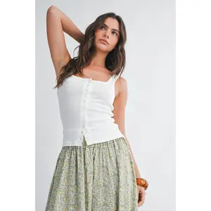 Pointelle Button Front Cami Tank