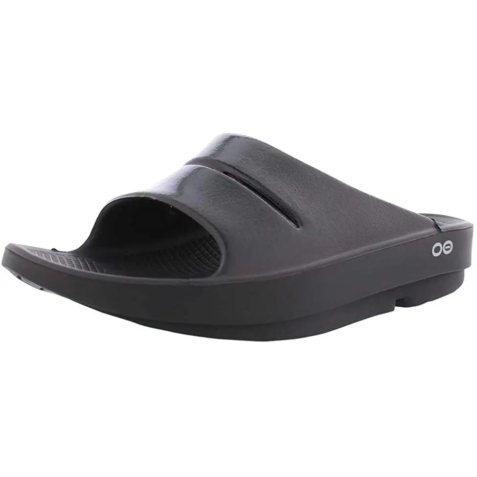 OOFOS Unisex OOahh Sport Post Run Recovery Open Toe Sandals - Synthetic, Casual Wear, EVA Sole, Flat Heel, Black, M9/W11 1100-BLK-M9-W11