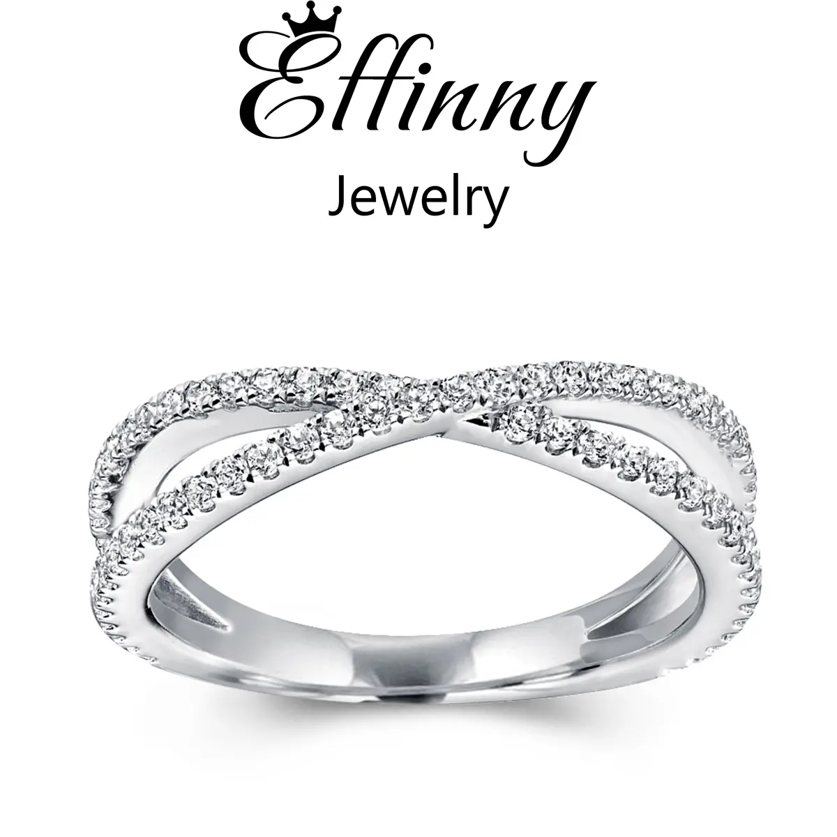 Effinny Women's 0.5Ct Classic X Criss Cross Wedding Ring - 5A Cubic Zirconia Bridal Stacking Ring for Adult Females, Adults
