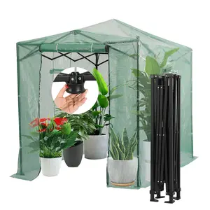 Crown Shades 8'x6' Instant Pop-up Walk-in Greenhouse Indoor Outdoor Plant Gardening Green House Canopy, Front and Rear Roll-up Zipper Entry Doors and 2 Roll-Up Side Windows, Green