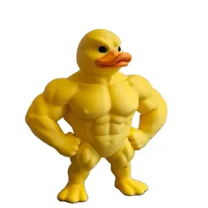 3D Printed Yellow Muscular Duck Statue, Funny Fitness Duck Decor for Home & Office