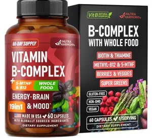Vitamin B Complex - B1 | B2 | B3 | B5 | B6 | Biotin | B12 | 5-MTHF - Astragalus & Whole Food Blend - Energy, Metabolism & Brain - Vitamins B for Women & Men - Made in USA - 60 Capsules, 60 Days Supply