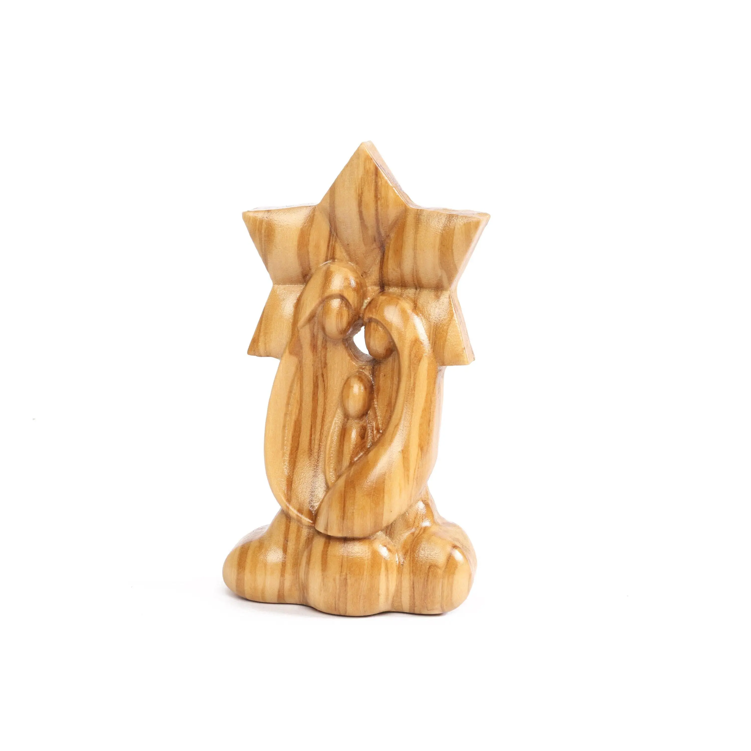 Olive Wood Nativity Scene_ Holy Family with Star Background Decor Religious