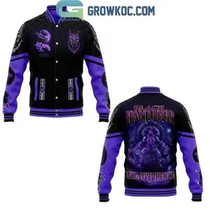 Black Panther Inspired Baseball Jacket, Long Live The King Graphic, Purple Black Superhero Streetwear