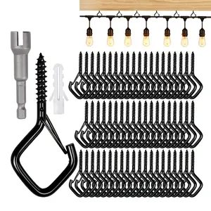 35 Pcs Diamond Heavy Duty Iron Ceiling Hooks Black Metal Wall-Mounted with Safety Buckle + Easy Install + Damage-Free Removal for Outdoor String Lights, Lanterns, Christmas Decor, Wind Chimes, Halloween