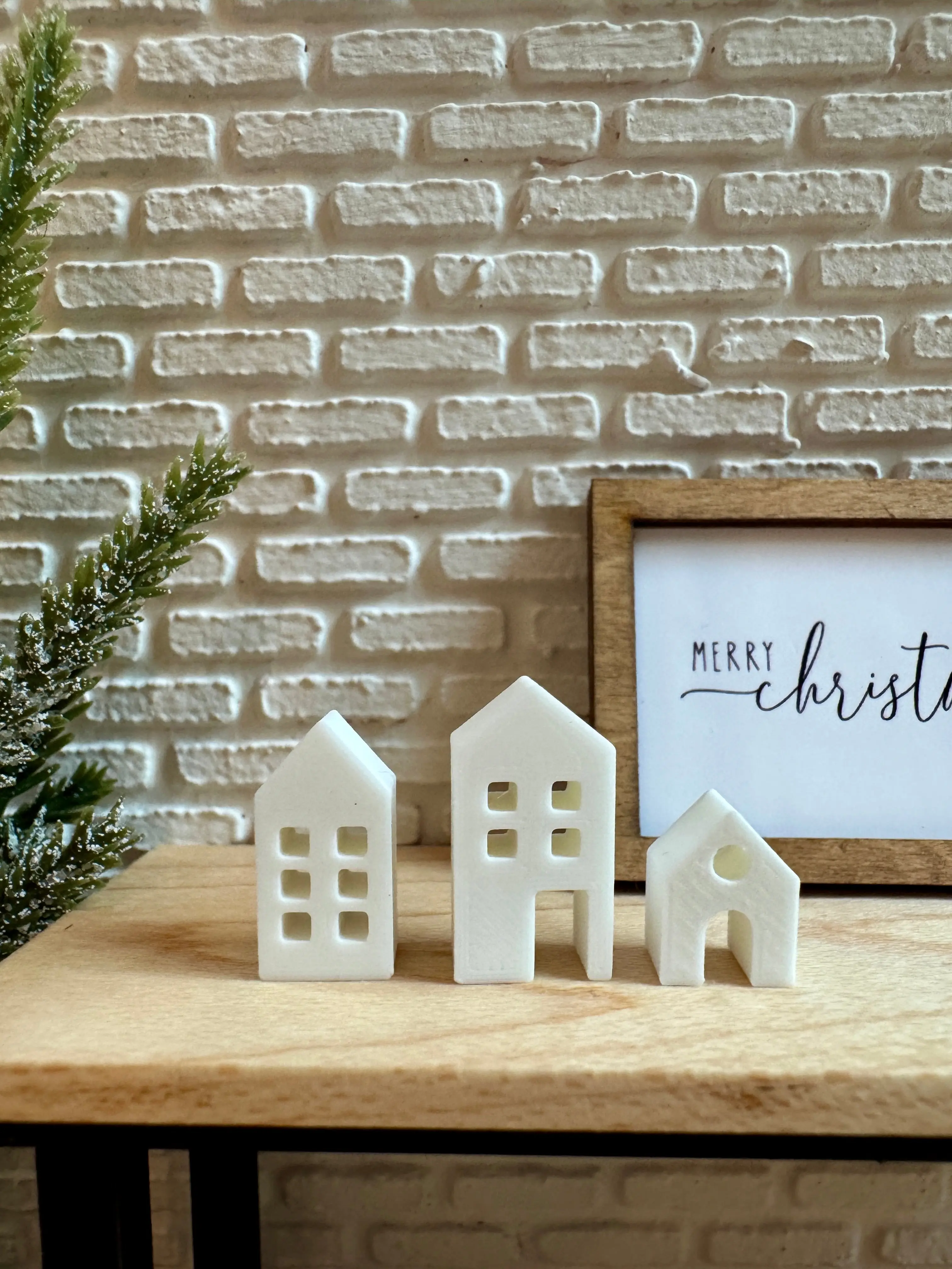 Miniature Winter Village Houses Set of 3 – 1:12 Scale Dollhouse Christmas Decor