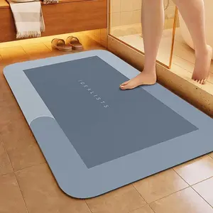Diatom Mud Bath Mat Absorbent Non-Slip Eco-Friendly Blue Rug for Bathroom Floor Bathtub Vanity Easy Care Soft Touch Rubber Brush