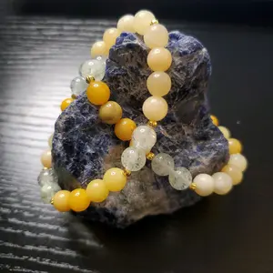 Mix yellow jade/jasper/quartz crystal bracelet