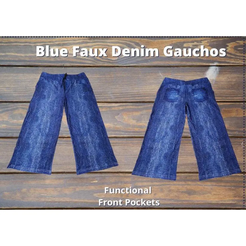 Women's Gaucho Capri Pants, Loose-Fitting Cropped Faux Denim Jeans with a Plus Size TC Fit for Casual Wear, Capri Length, Wide-Leg Pants, Gauchos Clothes, Relaxed Fit, Trouser, All Seasons, Bottoms, Bottom