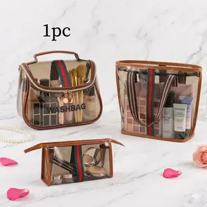 Vintage Luxury Transparent Makeup Bag, Portable Tote Handbag Makeup Organizer Pouch, Multiple Sizes Available for Gym, Swim and Bath Storage