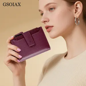 GSOIAX Women’s RFID Genuine Leather Wallet – Slim Compact Card Holder with Zipper Coin Pocket