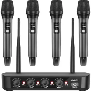 Wireless Microphone System with 4-Pack Dynamic Handheld Mics, 262ft Long Range, 40-Hour Battery, Low Latency Studio Sound for Karaoke, Singing, Speech, Church, Stage, Wedding, DJ & Events