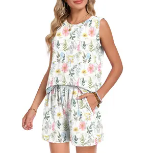 AUSELILY Cloud soft 2 Piece Sets for Women 2026 Summer Casual Crew Neck Sleeveless Pleated Shorts Set Resort Travel Outfits