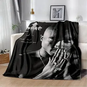 2PAC Hip-Hop Singer Printed Blanket Soft Cozy Leisure Warm Bed Blanket for Couch & Bedroom, Flannel & Fleece rapper Throw Blankets, Cool, Iconic, Trendy, Ideal Gift for Hip-Hop Fans & Music Lovers, Birthday, Holiday