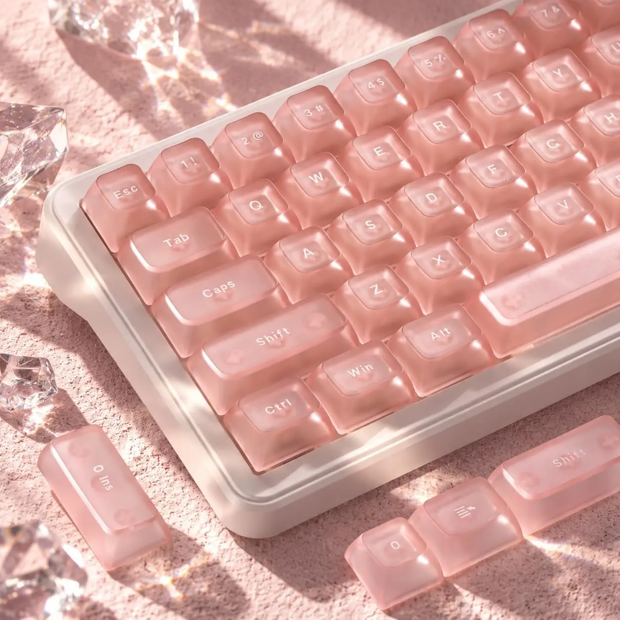 Womier Ice Cube Jelly Transparent PC Crystal Keycaps Set - MX-Style Switch Compatible, Stable Mounting, Shine-Through for Mechanical Keyboards, Key Caps Keyboard (61/68/84/87/98/100/104 Keys) for Custom Setup, Mx-Style Switch Compatibility