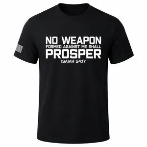 TRENZ SHIRT COMPANY Men's Cotton Short-Sleeve Christian T-Shirt, Church Apparel with Isaiah 54:17 "No Weapon Formed Against Me Shall Prosper" Scripture & Flag Sleeve Graphic